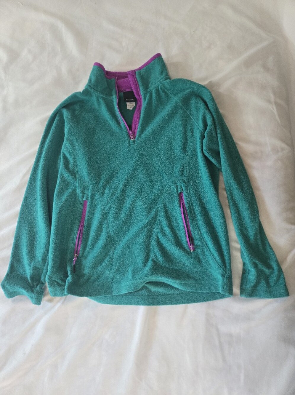 Reebok Teal Cowl Neck Fleece with Purple Trim M
